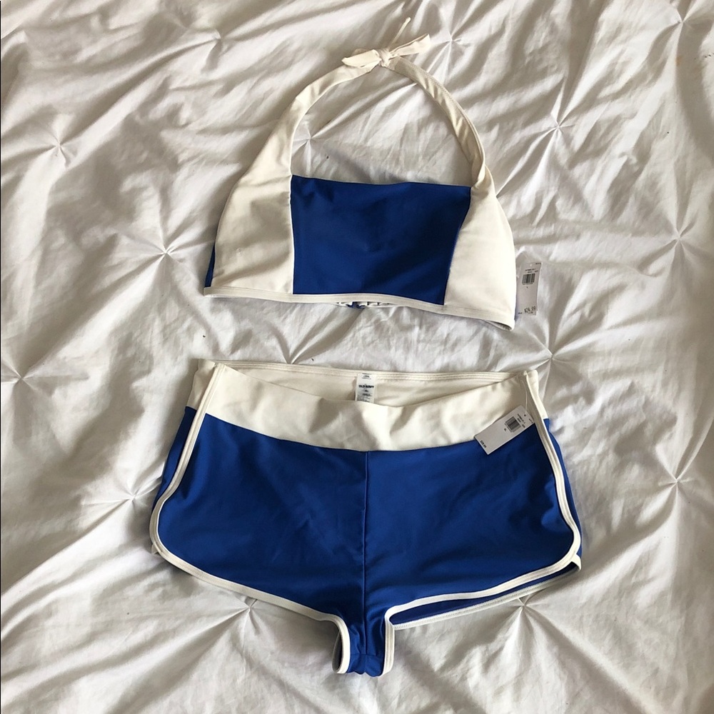 NWT Old Navy Blue and White Women's Two-Piece Swim Set